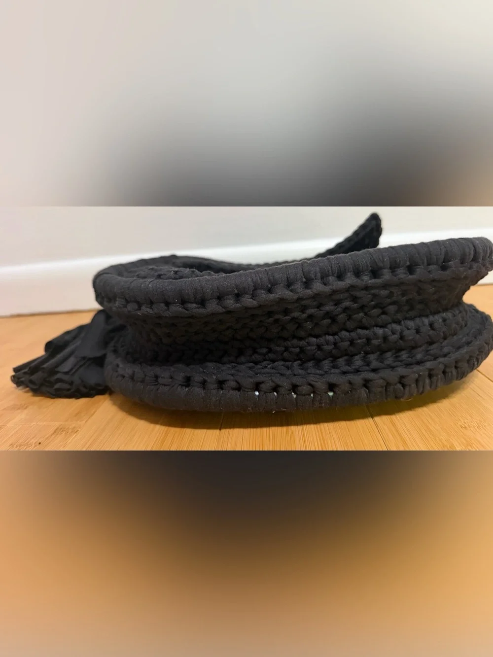 New Handmade Black Crochet Women's Purse Bag Handle Handbag tassel clasp closure